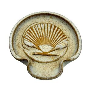 Studio Pottery Seashell Spoon Rest Signed RL Stoneware Scallop Shell Coastal